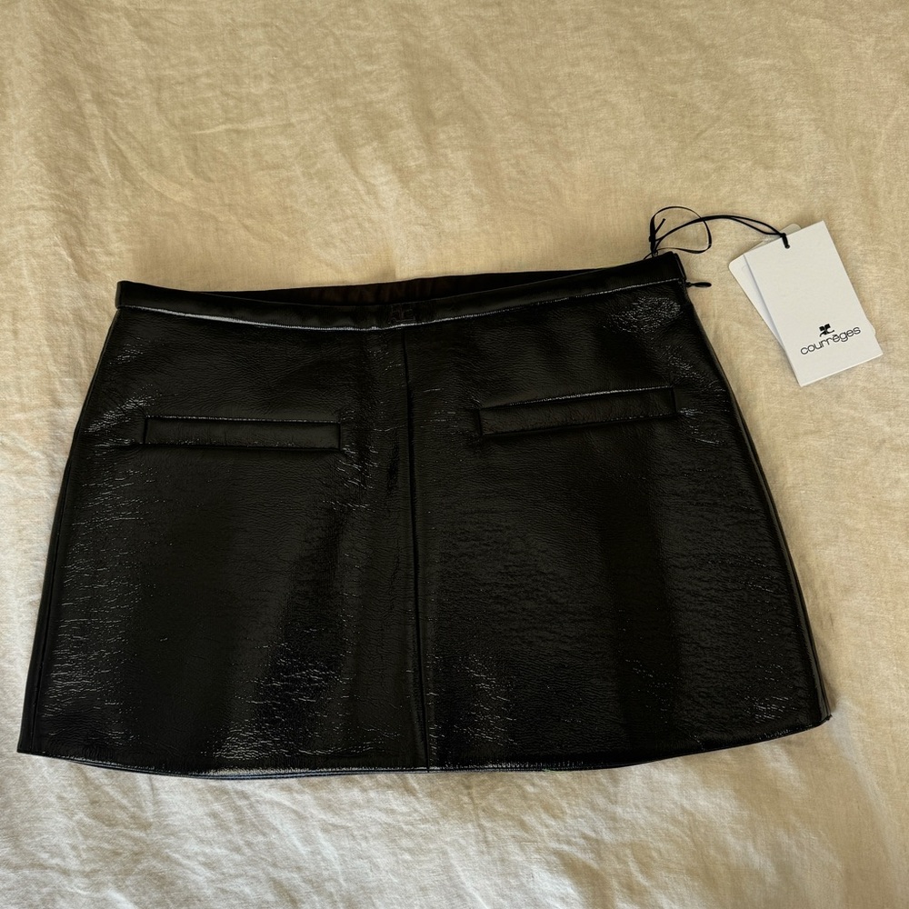 NWT Courreges a-line black vinyl skirt
